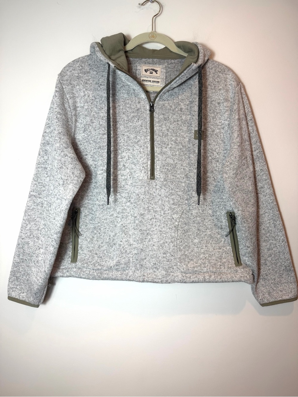Billabong A/Div Boundary Half Zip Fleece Hoodie Gray Olive Women's Size Small